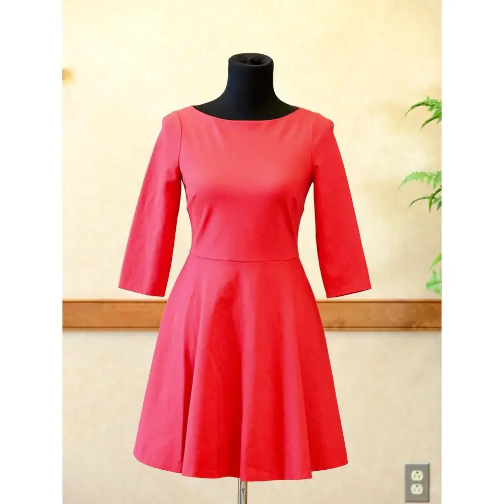 Kate Spade New York Red Fit & Flare Dress 3/4 Sleeve Pocket Dress XS $198 Retail